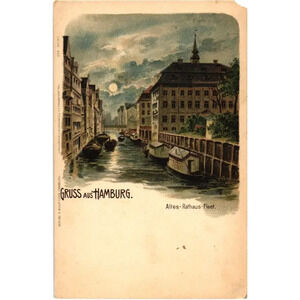 GRUSS AUS HAMBURG. Altes Rathaus-Fleet, Germany Postcard